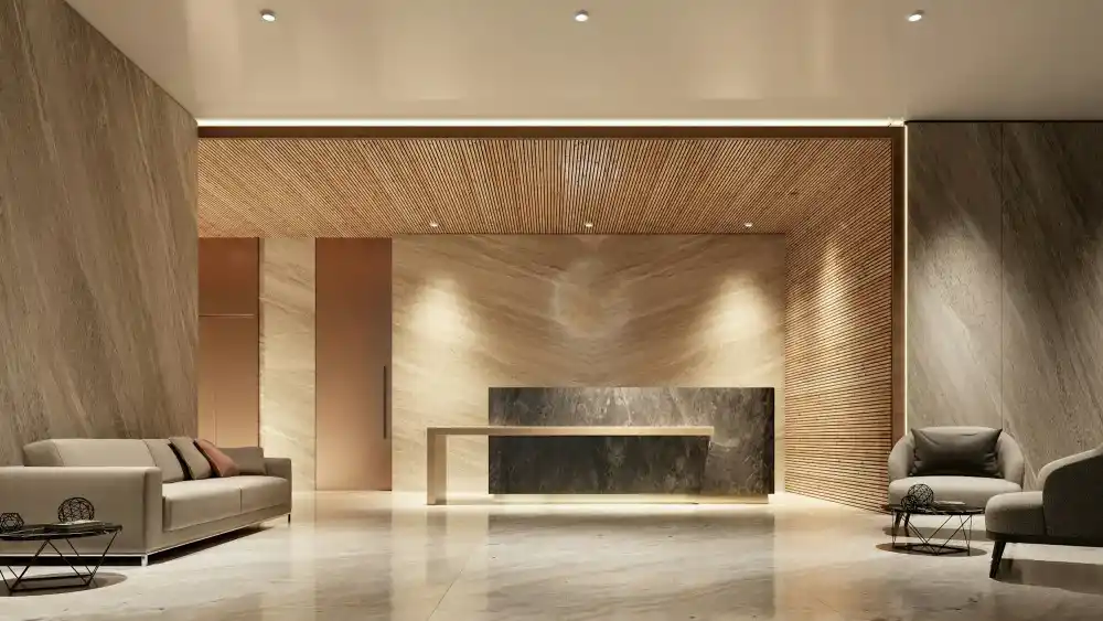 Marble and timber reception lobby