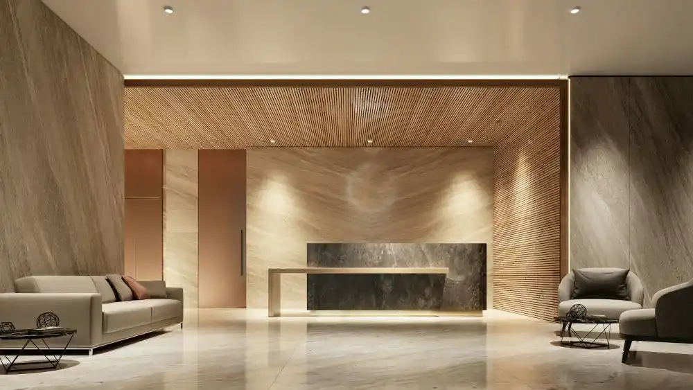 Marble and timber reception lobby