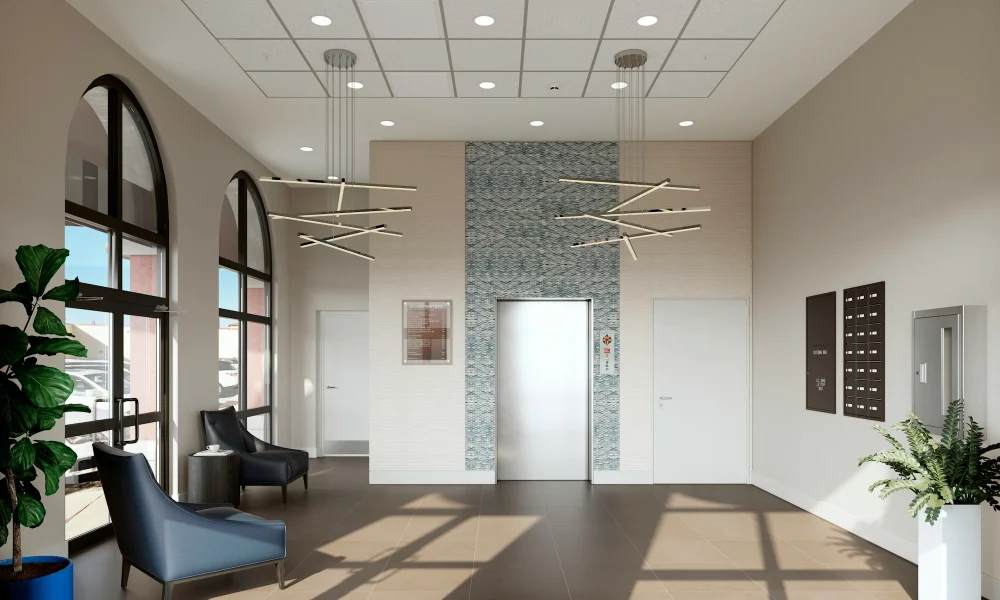 Grade A office lobby with seating