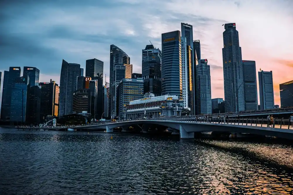 Singapore CBD skyline at golden hour
