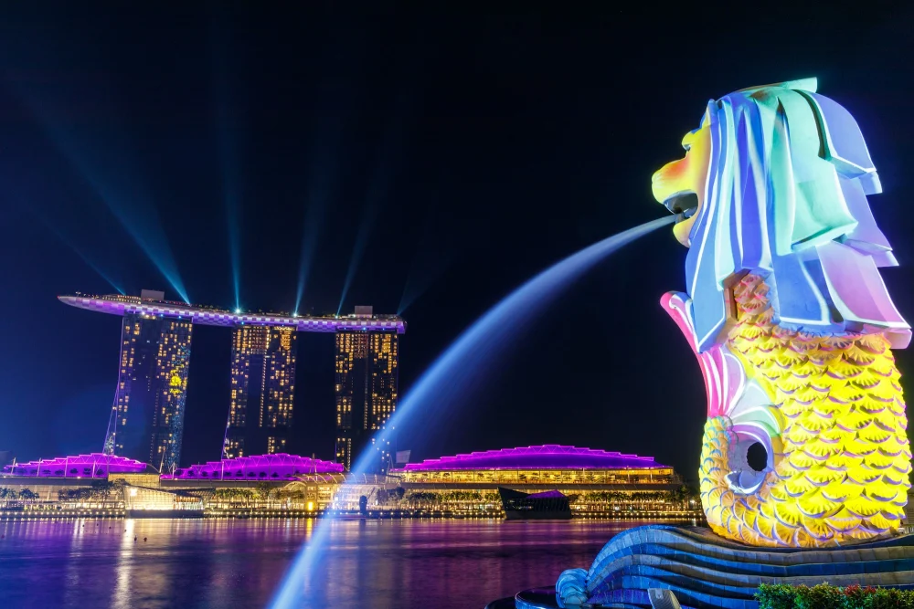 The Merlion and Marina Bay Sands at night